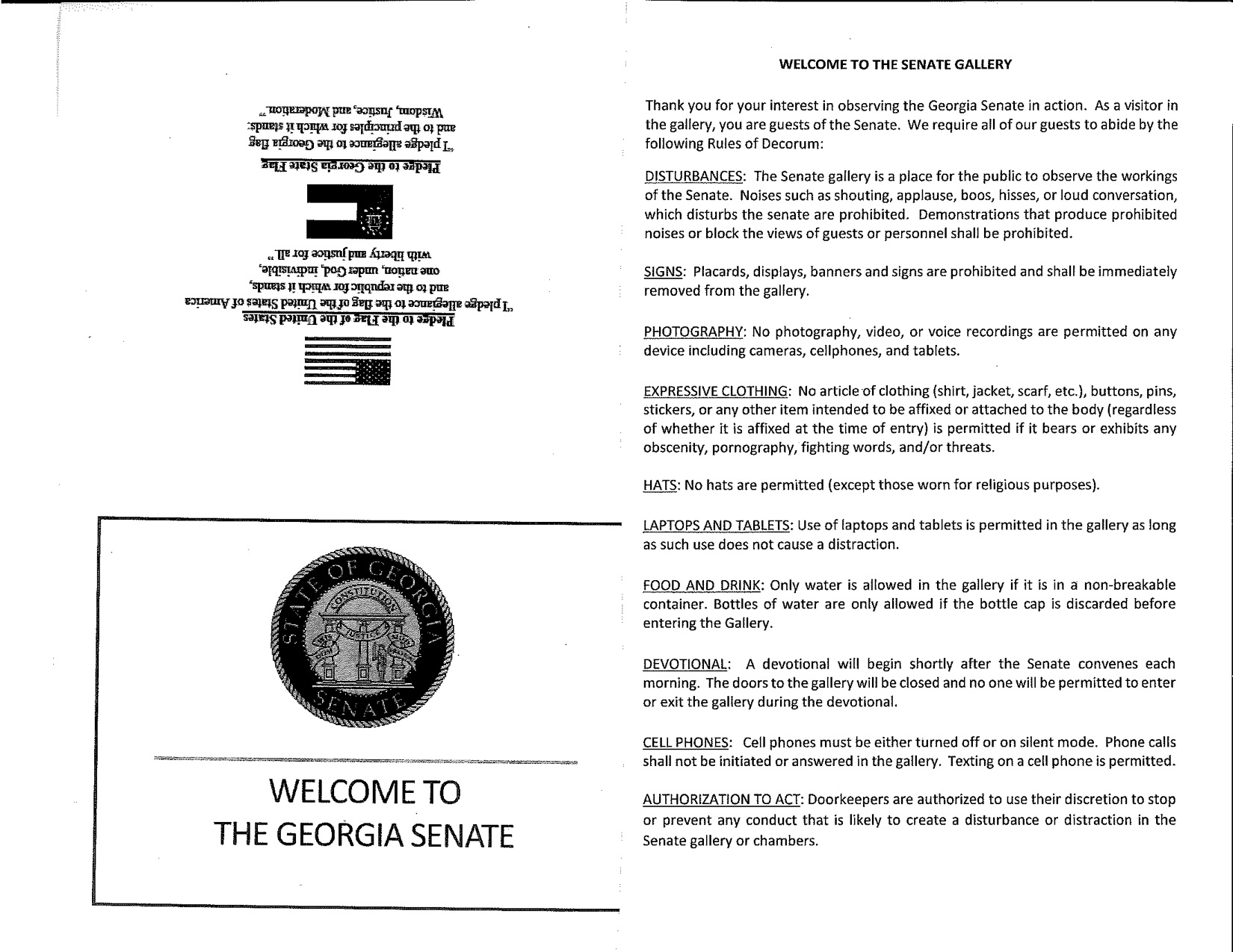 Georgia State Senate Gallery Policy Card