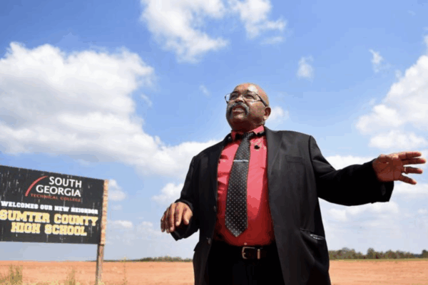 October 1, 2019 Americus - Mathis Kearse Wright Jr., who sued the Sumter County school board, stands on the grounds where the new Sumter County High School is being built. (Ryon Horne/RHORNE@AJC.COM)