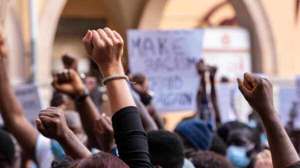 fists in air from protest