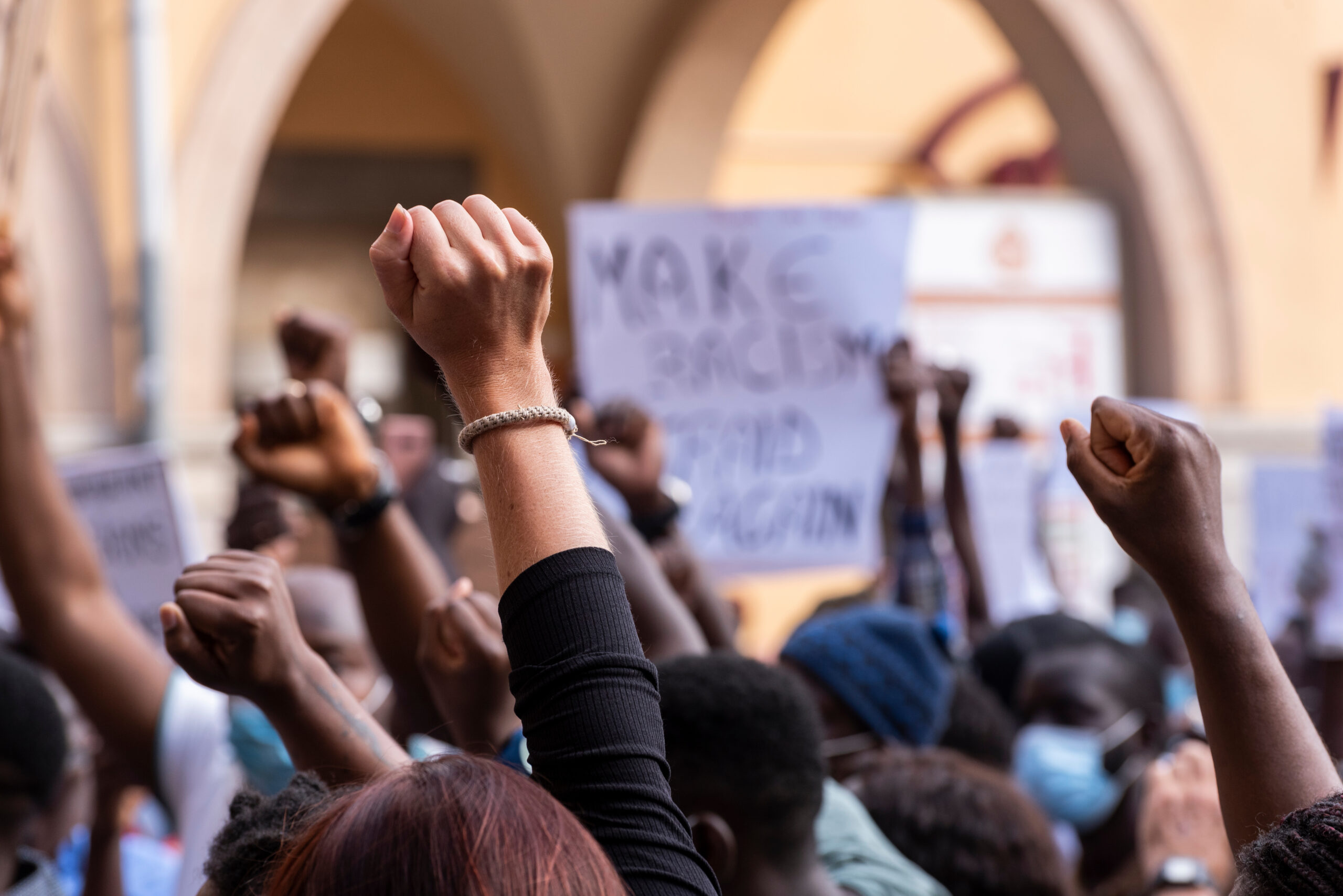 fists in air from protest