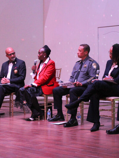 Know Your Sheriff Town Hall, photo of candidates and moderator