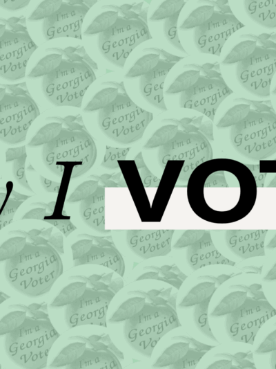 banner with voting stickers that says why I vote