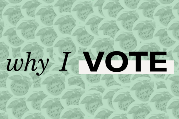 banner with voting stickers that says why I vote