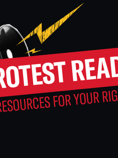 graphic with hand holding megaphone that says protest ready ga, resources for your rights