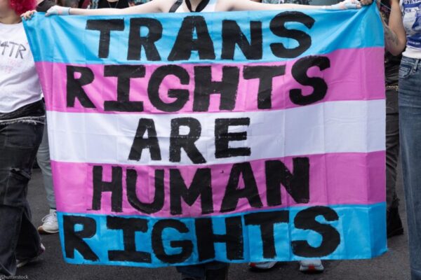 trans flag that says trans rights are human rights