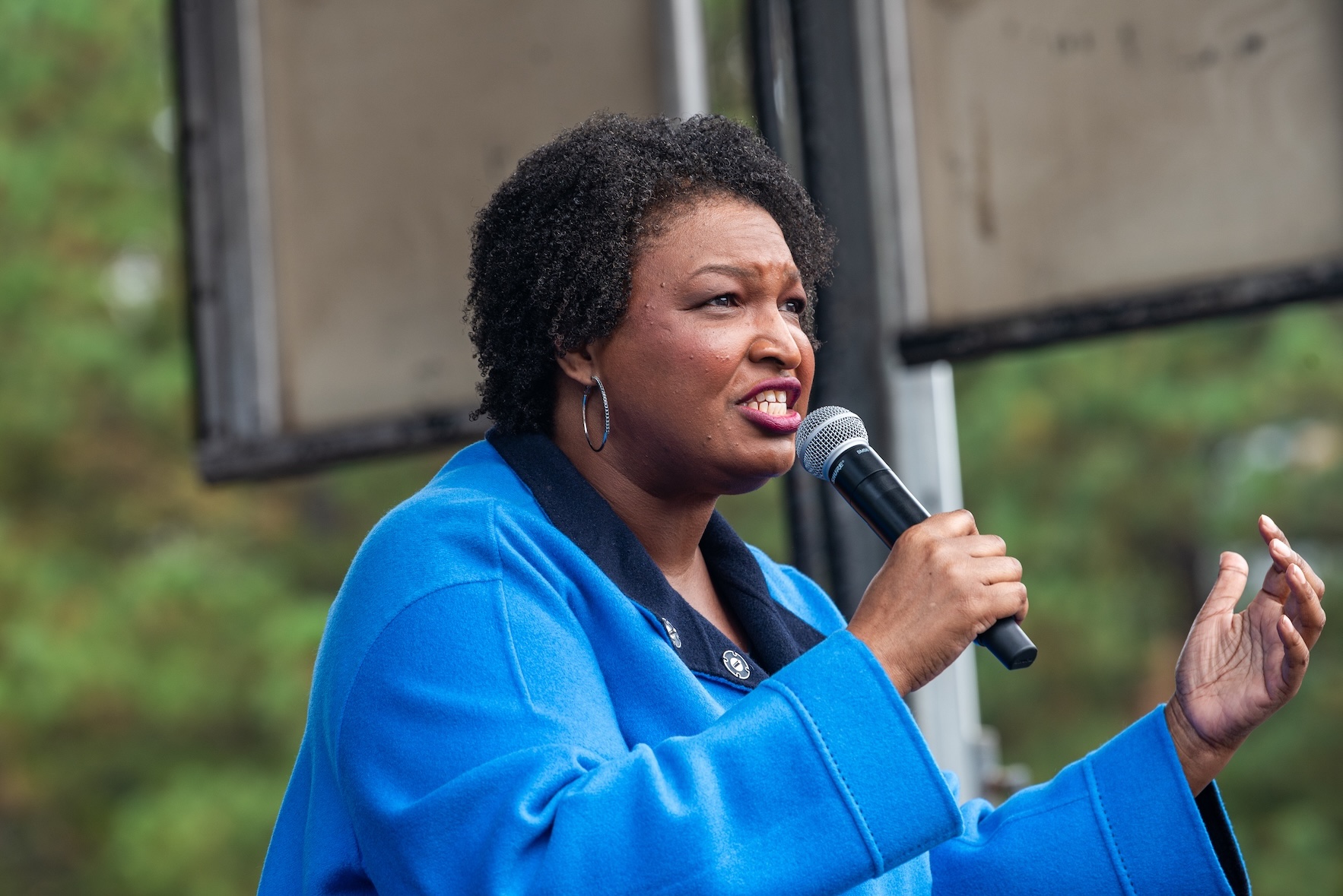 Stacey Abrams speaks at No Kings 2 rally on Saturday, October 18, 2025.