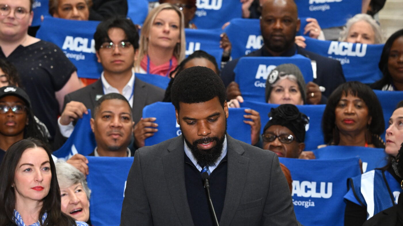 ACLU of Georgia Policy Director Christopher Bruce at the Pack the Cap press conference 2026.