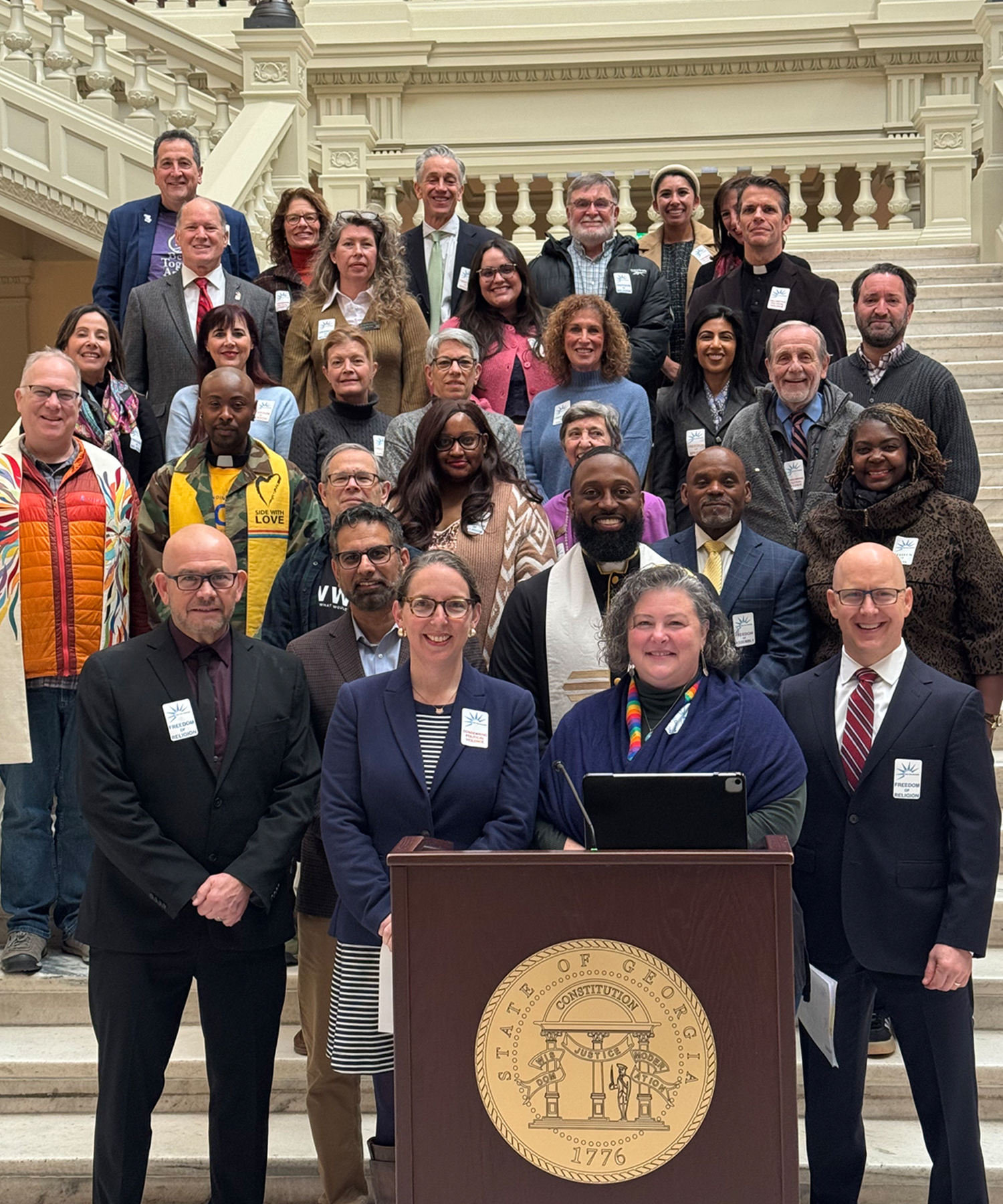 Group photo of people who participated in the First Five Freedoms press conference on the first day of Georgia's 2026 legislative session