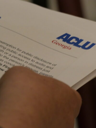 Close up shot of some lobbying materials by the ACLU of Georgia for the 2026 legislative session.