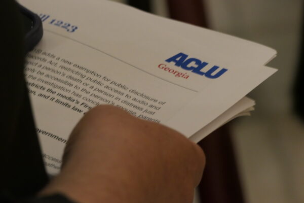 Close up shot of some lobbying materials by the ACLU of Georgia for the 2026 legislative session.