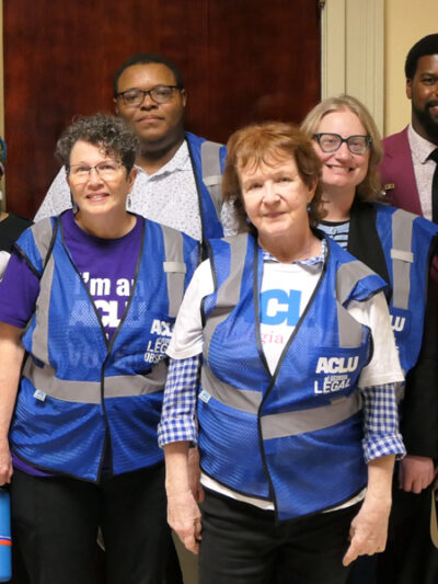 Group of ACLU of Georgia supporters and staff pictured at the Georgia State Capitol on Crossover Day 2026.
