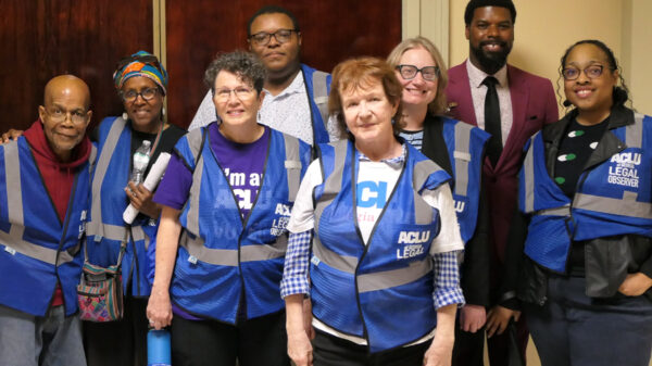 Group of ACLU of Georgia supporters and staff pictured at the Georgia State Capitol on Crossover Day 2026.