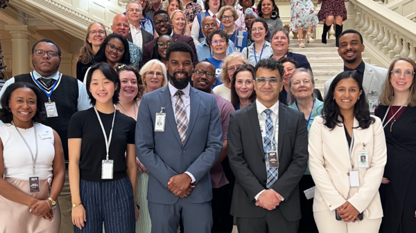 ACLU of Georgia staff, interns and volunteers posing for a group photo following end of session advocacy at the capitol, April 2026.