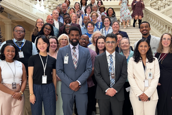ACLU of Georgia staff, interns and volunteers posing for a group photo following end of session advocacy at the capitol, April 2026.