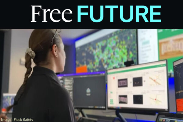 Free Future blog graphic depicting a women looking at computer screens reviewing data