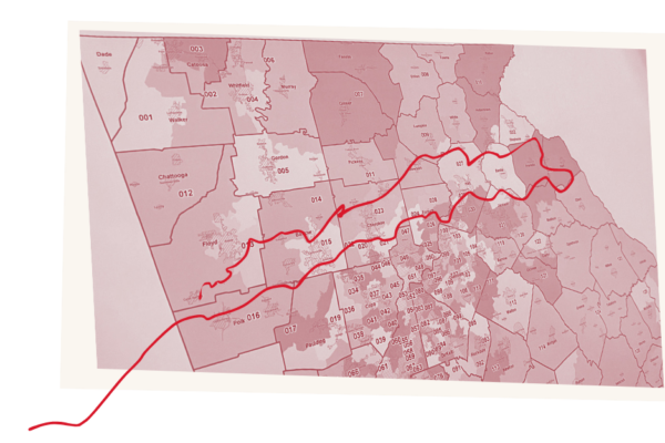 Georgia map with lines drawn over it