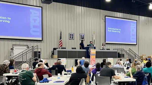 ACLU of Georgia supporters gathered for a poll observer training in Atlanta in August 2026.