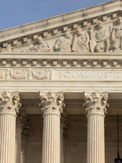 Picture of the top left corner of the U.S. Supreme Court in Washington D.C.