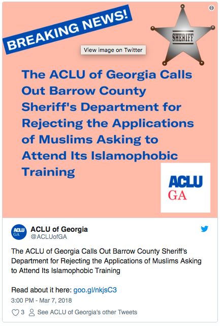 Breaking News ACLU of GA call out Barrow County Sherif's Department
