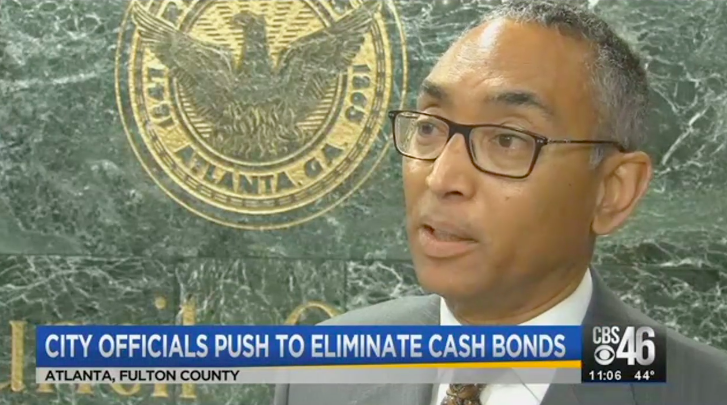 Burrell Ellis talking with CBS46 about eliminating cash bond