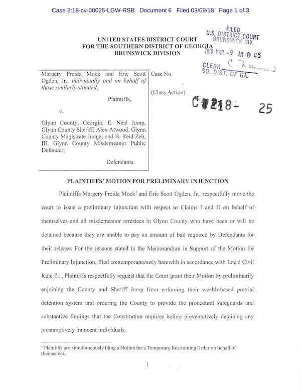 Motion for Preliminary Injunction Glynn County