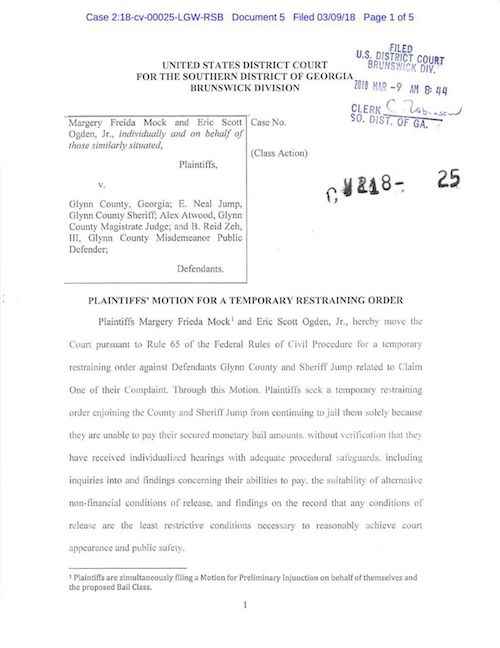 Temporary Restraining Order Glynn County Bail Reform