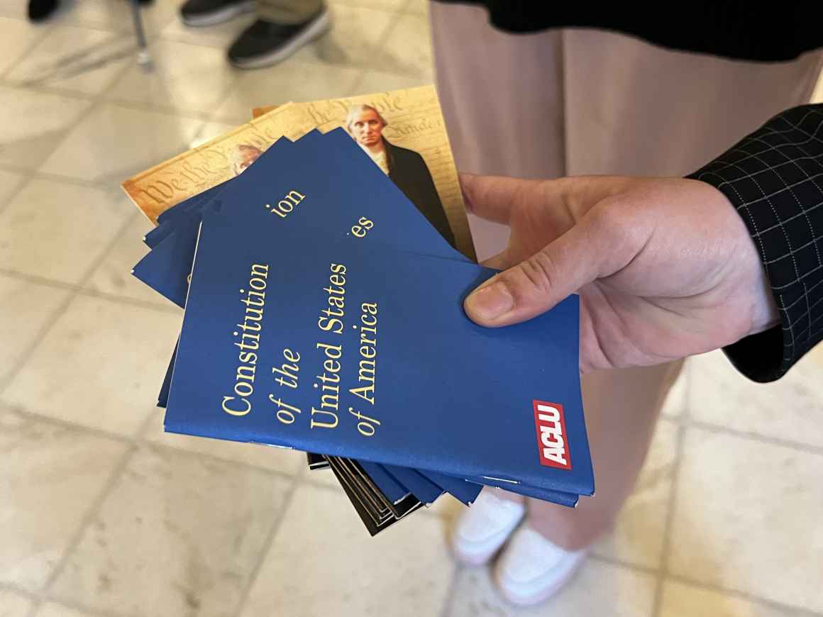 Several pocket-sized US constitutions at Lobby Day 2024