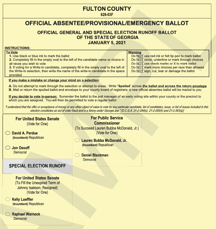 Sample 2021 Election Runoff Ballot