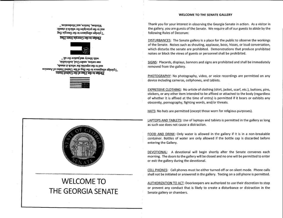 Georgia State Senate Gallery Policy Card