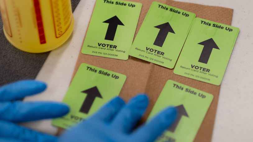 Voting machine cards displayed