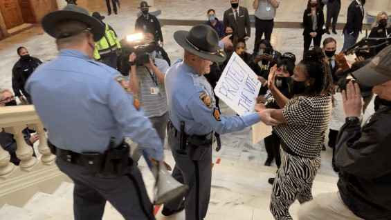 Rep Park Cannon being arrested in state Capitol.