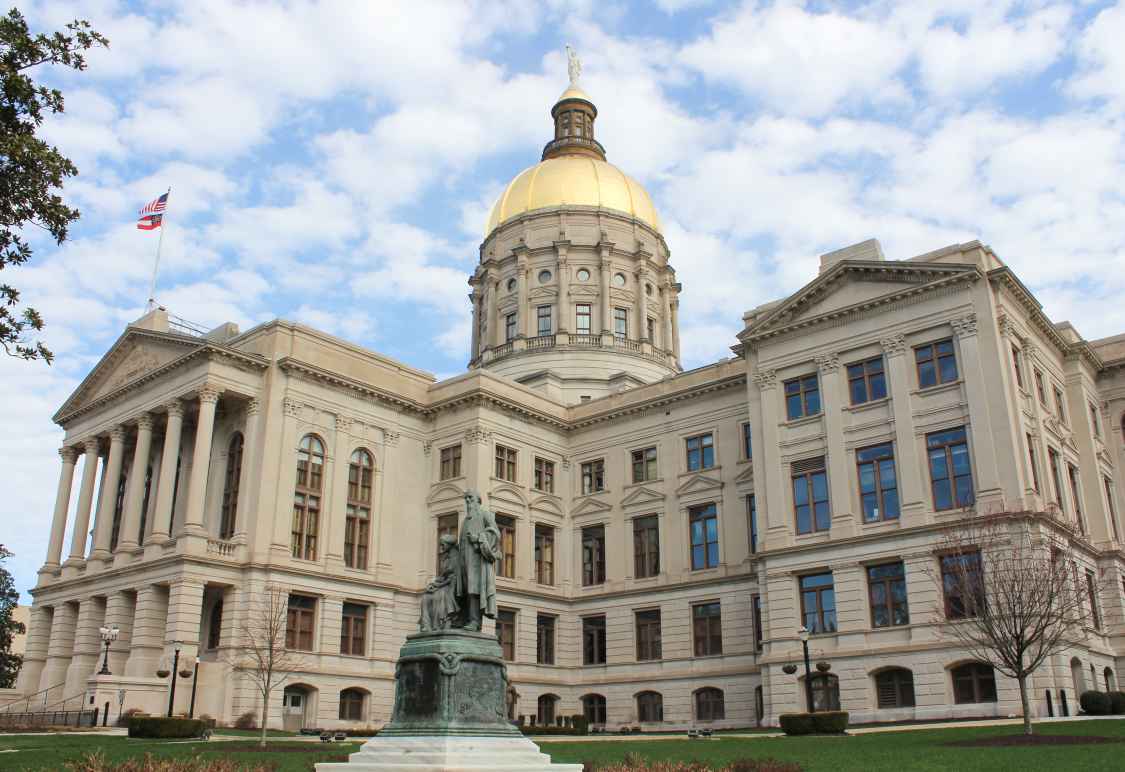 Photo of the Georgia State Capitol building during 2023 legislative session