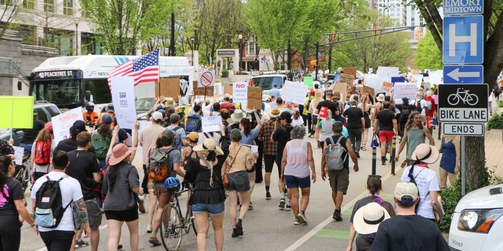 People marching in Atlanta near Emory 2025