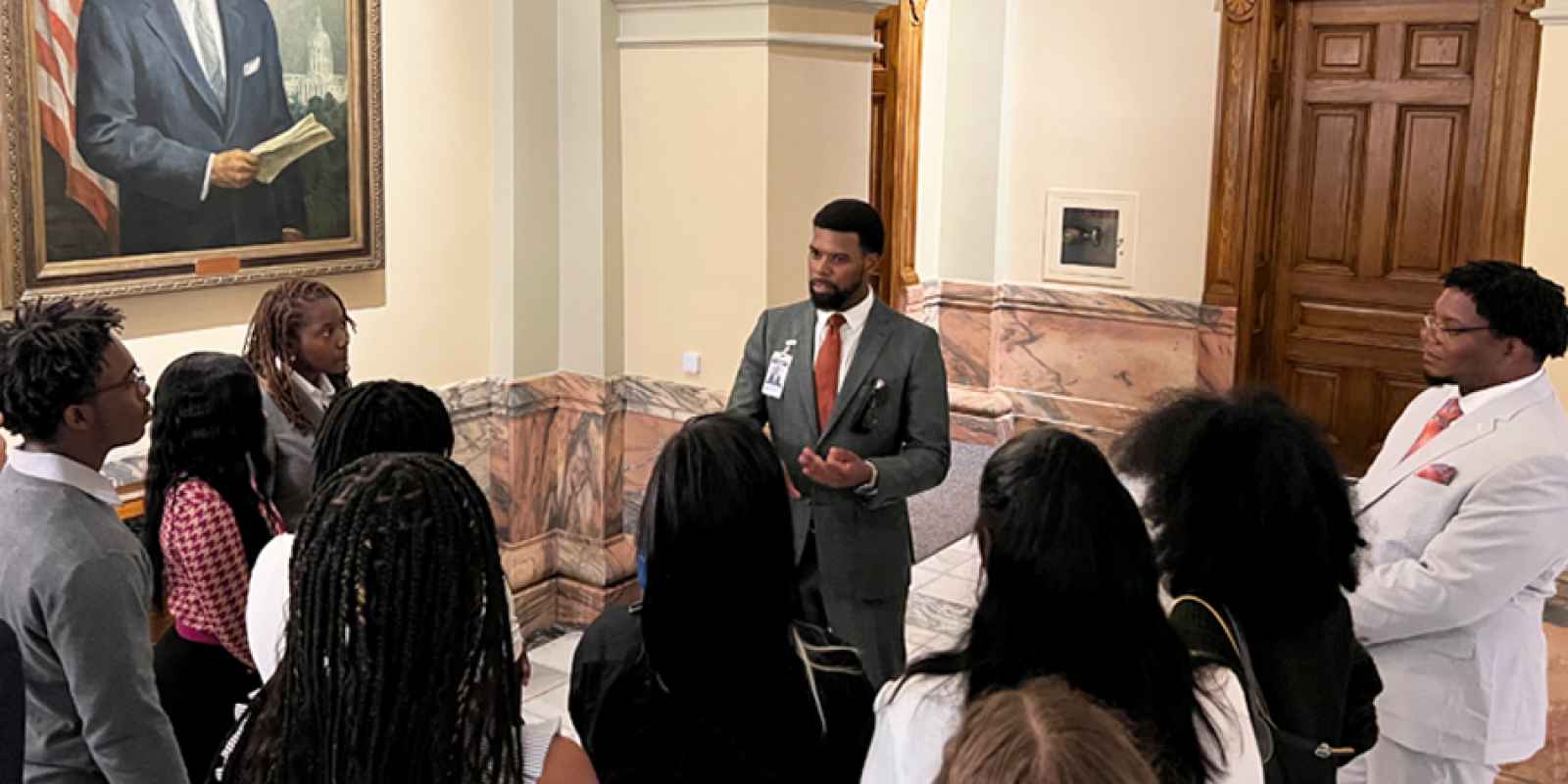 Policy Director Chris Bruce speaking to students on Sine Die