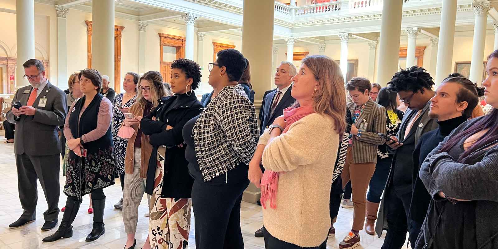 LGBTQ+ allies at the Georgia state capitol reacting to the passage of Senate Bill 140 on March 21, 2023