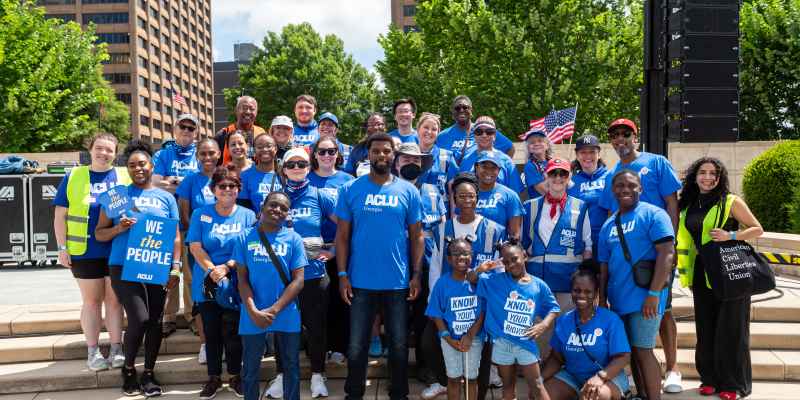 Group photo of ACLU of Georgia volunteers at No Kings rally 2025