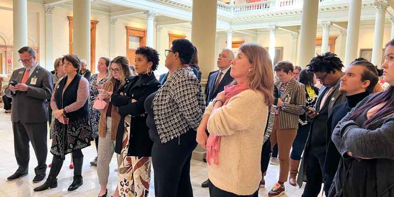 LGBTQ+ allies at the Georgia state capitol reacting to the passage of Senate Bill 140 on March 21, 2023