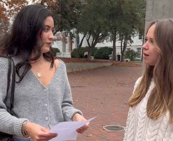 ACLU of Georgia comms intern Lena Bodenhamer filming on an Altanta college campus