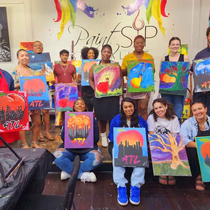 ACLU of Georgia staff with interns at paint and sip event in 2023