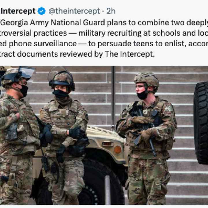 Georgia Army National Guard geofencing Teaser image from social media for The Intercept article on geofencing in Georgia
