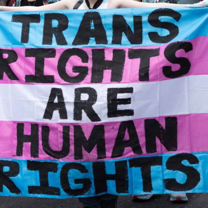 trans flag that says trans rights are human rights